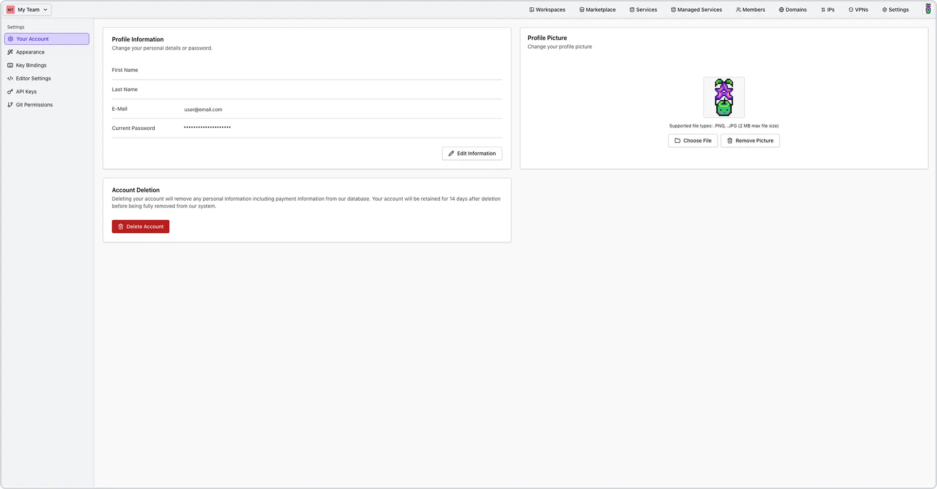 account settings main