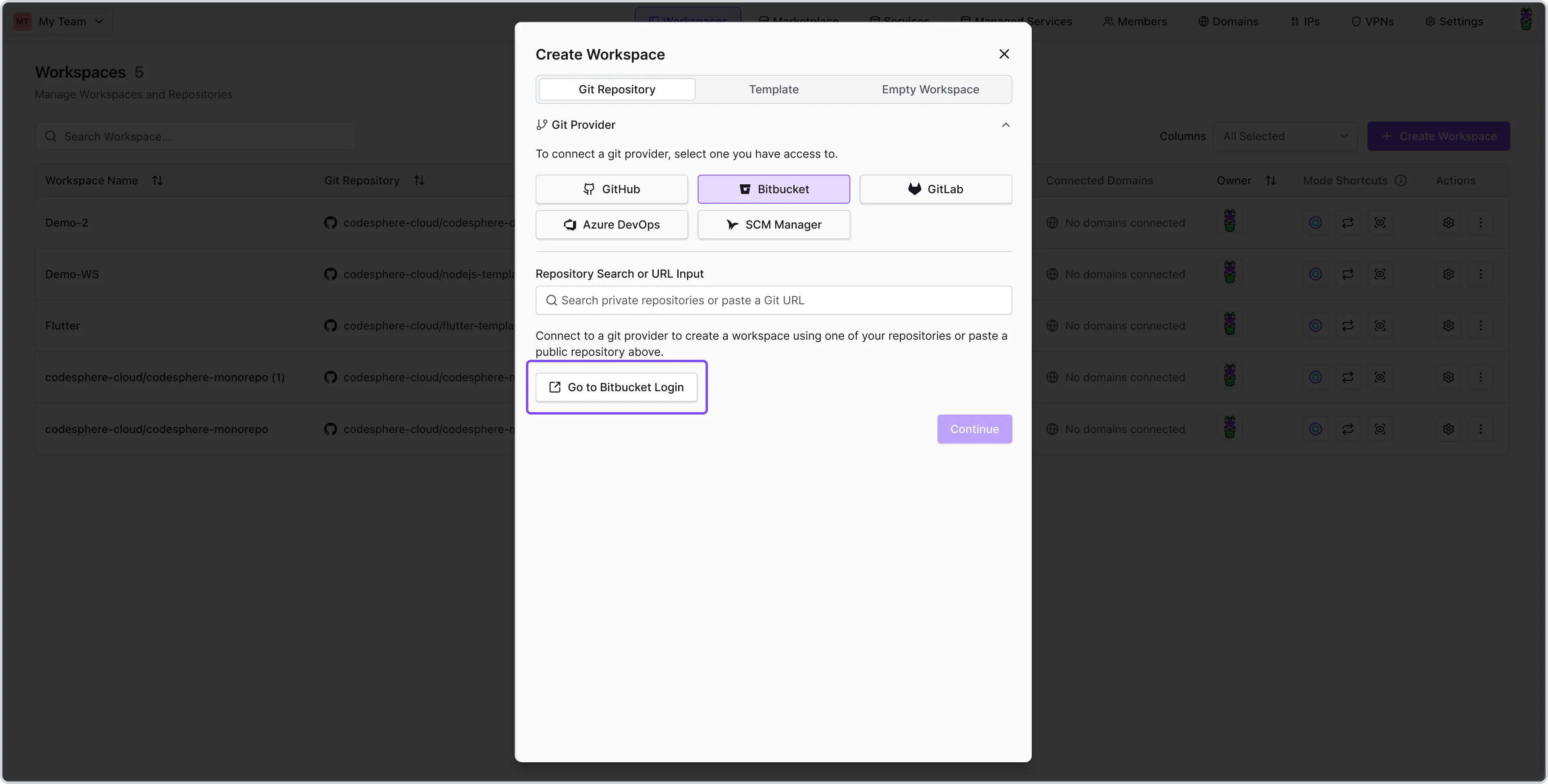Connect Bitbucket Account