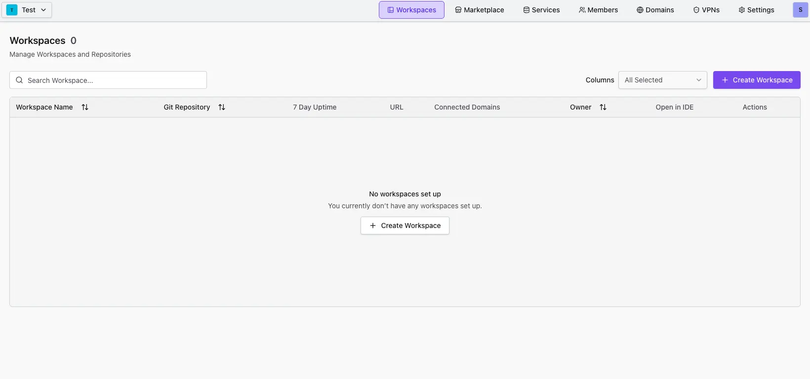 Empty Workspace Table