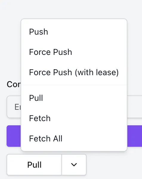 Git push, pull, and fetch actions